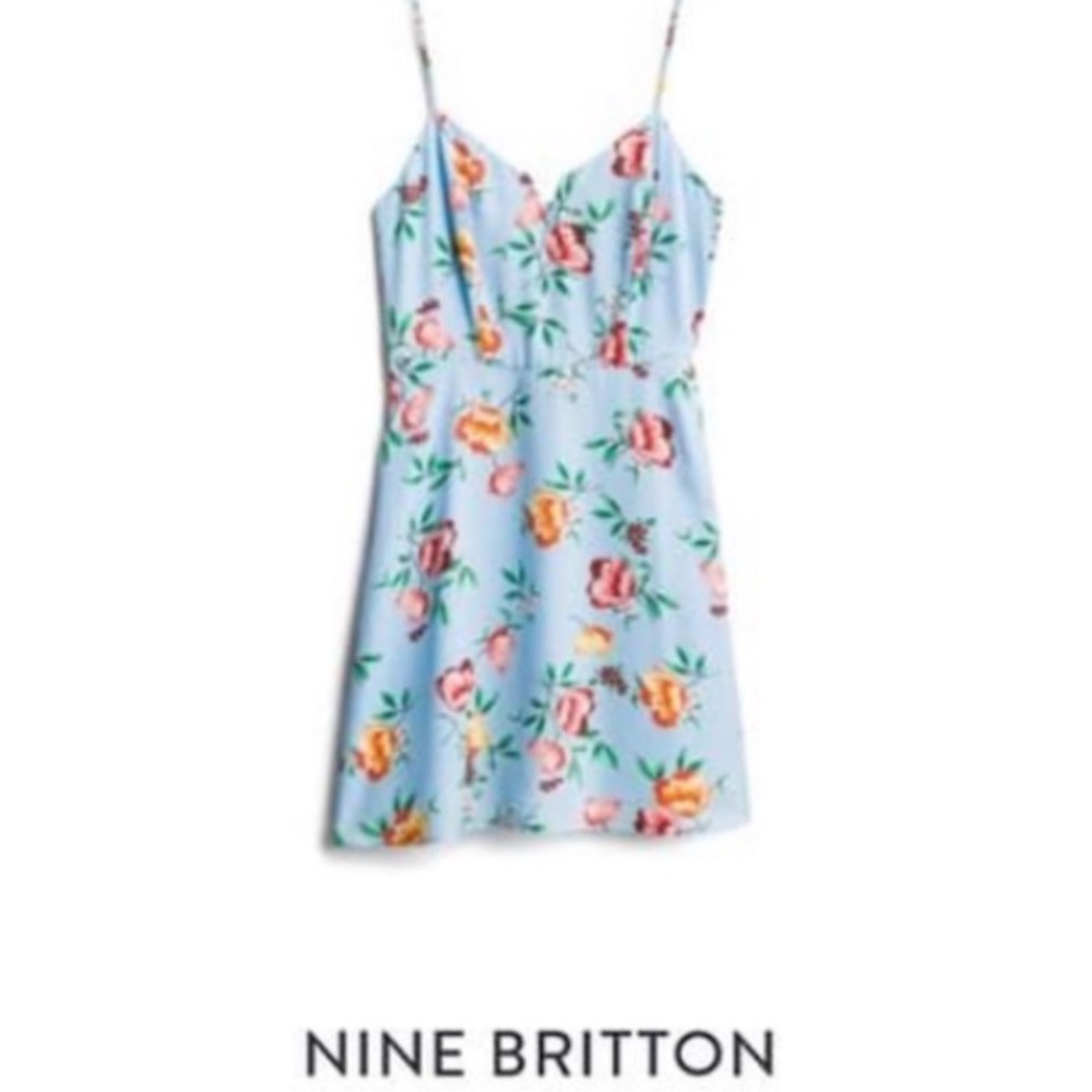 NWT  Nine Britton  Light Blue Floral Adjustable Spaghetti Strap Dress - XS